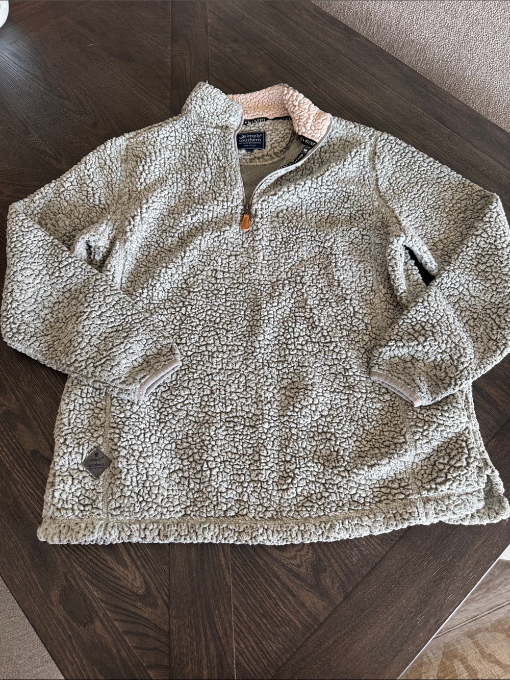 Simply Southern Light Gray Sherpa Quarter-Zip Pullover Size Large
